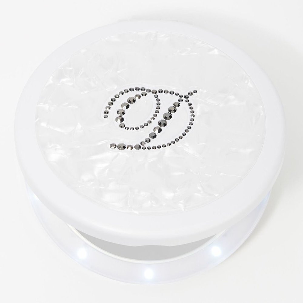 Shimmer Pearl Dual Magnifying Mirror w/ Crystal Initial  D
